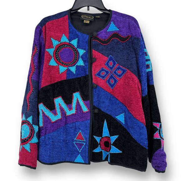 Alex Kim Chenille Artsy Motif Jacket Womens Size Medium Southwestern - Picture 1 of 8